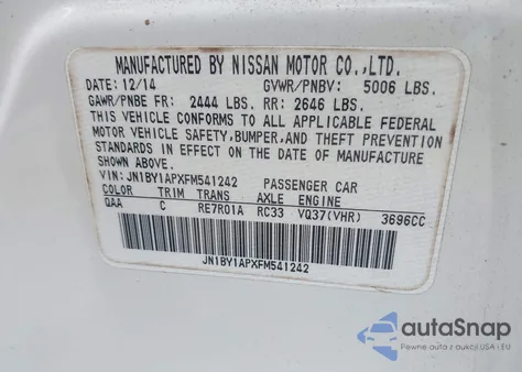 2015 Infiniti Q70 3.7 from USA, damaged, VIN JN1BY1APXFM541242